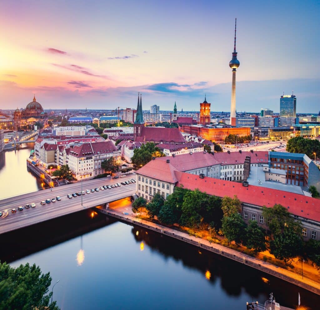 Berlin, Germany at sunset.