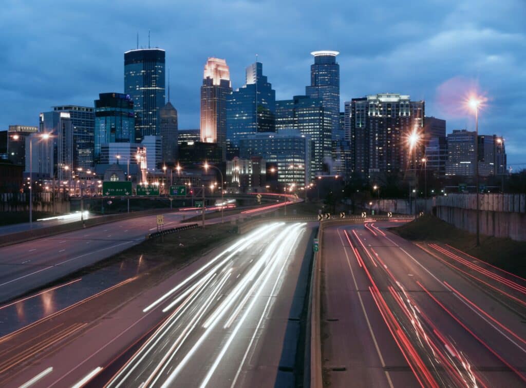 Highway Carries Cars and Trucks into and out of Minneapolis