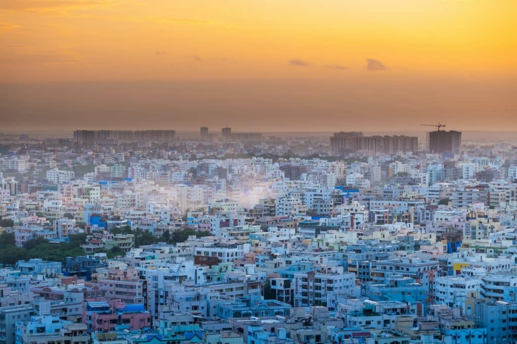 Hyderabad city buildings and skyline in India