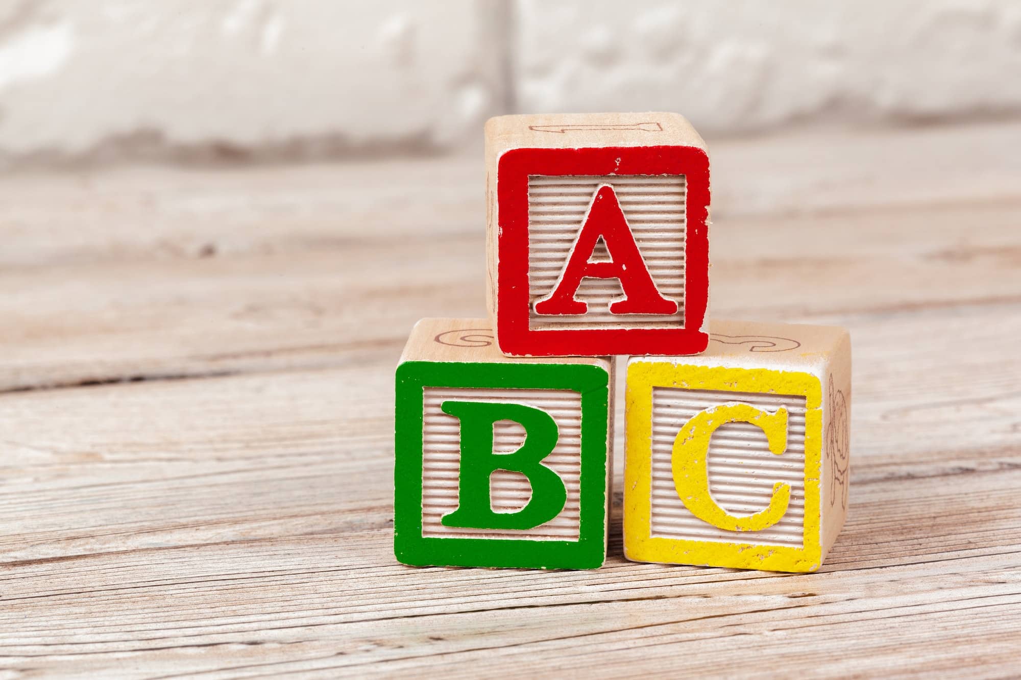 Wooden toy Blocks with the text: abc