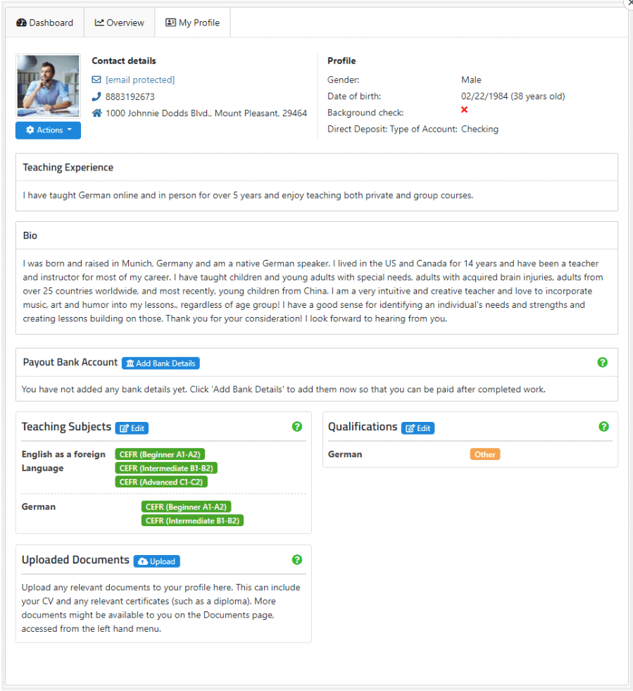 CORE Languages Instructor Dashboard and Account