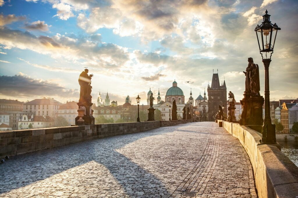 Charles Bridge in Prague, Czech Republic at sunrise