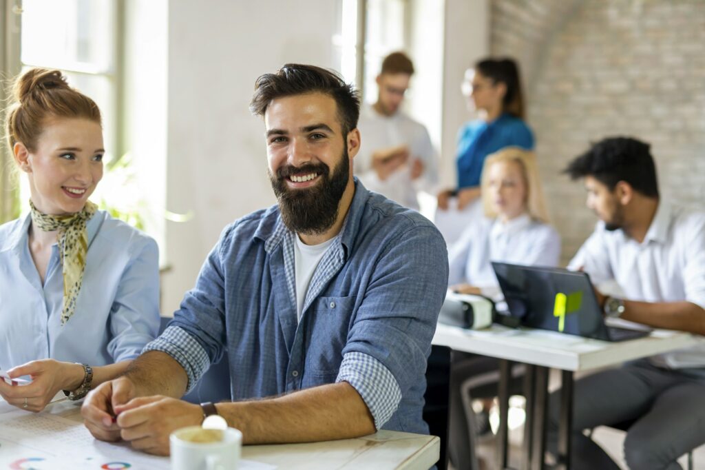 Group of multiethnic business people cooperating during business training